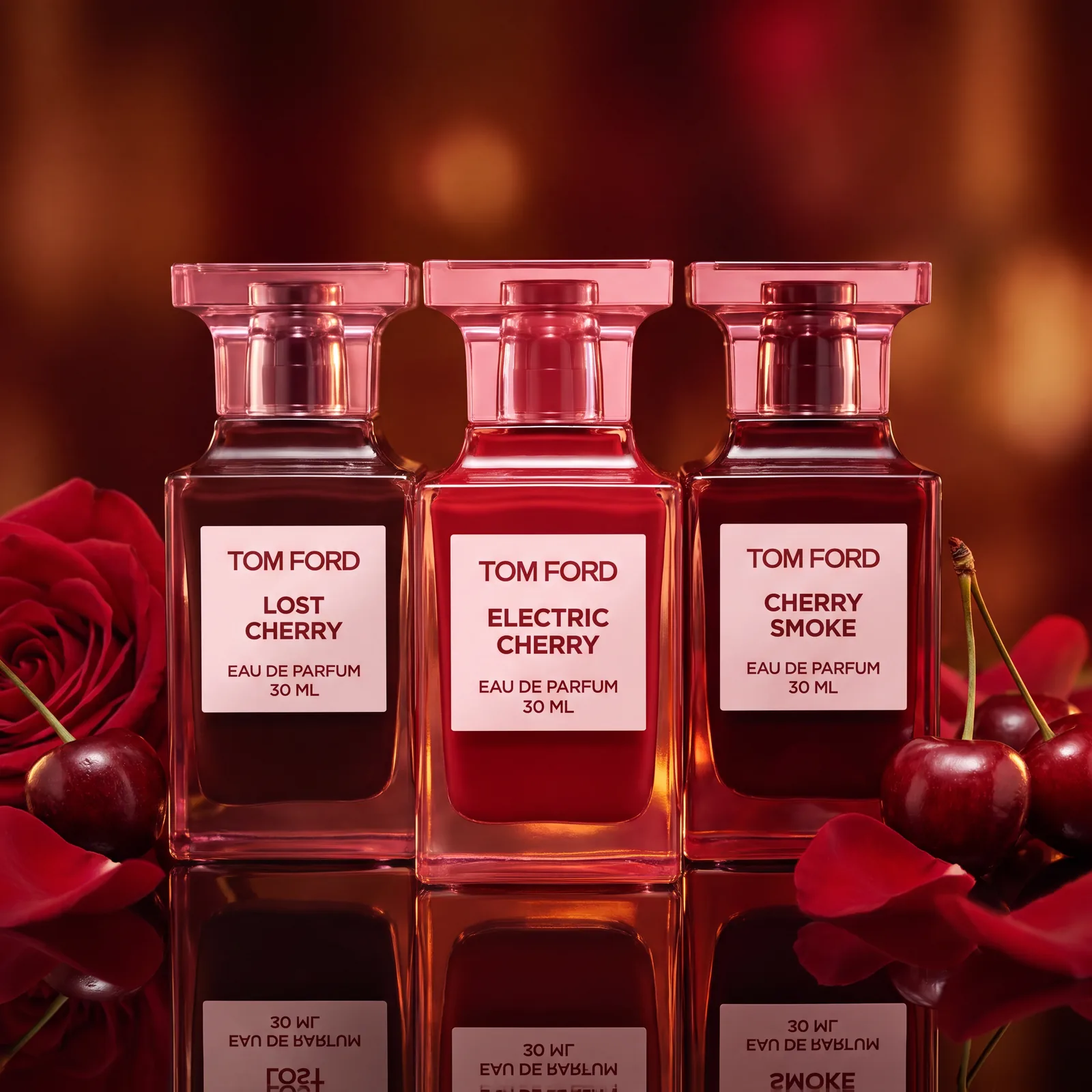 Trzy wiśniowe zapachy Tom Ford z wiśniami i różą